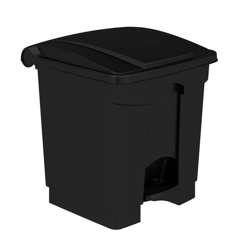 Safco Step On Plastic Trash Can with Foot Pedal, 8 Gallon Garbage Can for Kitchen, Indoor or Outdoor Use, Hands Free, Black