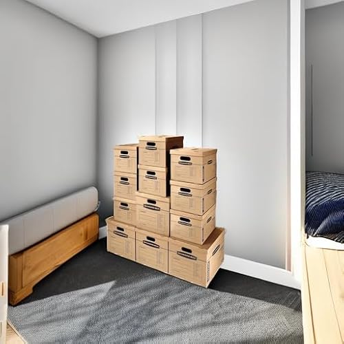 Bankers Box Classic Moving Box 12 Pack Kit, Reinforced Handles, Tape-Free Assembly, Box with Lid, 8 Small and 4 Medium Boxes (7716401)