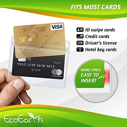 EcoEarth - Horizontal Card Protector w/Soft Edge - Sealable Fits 3.5x2.25 Inch Insert, Clear, 250 Pack - Waterproof ID Badge Holder - Plastic Name Tag Holder Bulk