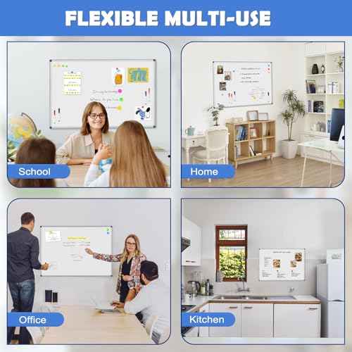 WALGLASS Double-Sided White Board, 24" x 18" Dry Erase Board Magnetic Whiteboard for Wall, Hanging Mounted Whiteboard Silver Aluminium Frame for Home, School, Office, Kitchen