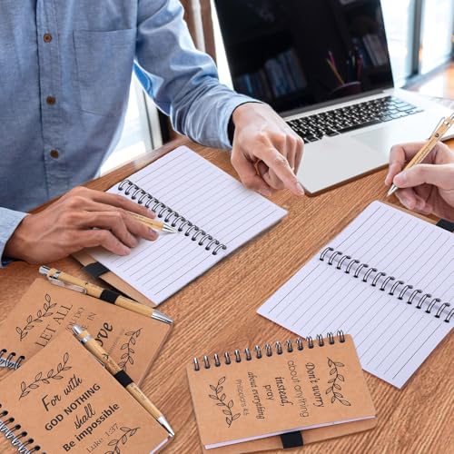 30 Set Christian Gifts Bulk Inspirational Spiral Notebook Bible Verses Ballpoint Pen Prayer Journal Religious Party Favor God Scripture Notepad for Teacher Women Church Party Office (Brown)