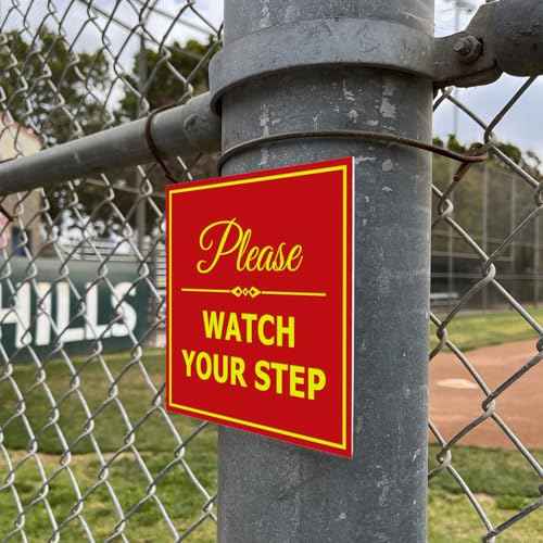 Signs ByLITA Square Classy Please Watch Your Step Sign | Safety Sign with Easy Installation (Black/Silver) - Medium 5 Pack