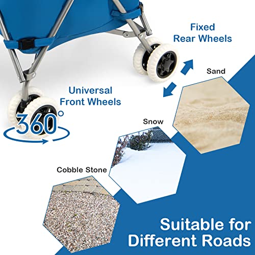 Goplus Folding Shopping Cart with Wheels, Grocery Cart with Removable Oxford Cloth Liner, Lightweight Utility Cart for Groceries Laundry Blue