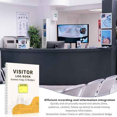 2 Pack of 450 Visitor Badges Registry Log with Carbon Copy Visitor Stickers Letter Size Visitor Log Book Extras Protecting Privacy Pages Spiral-Bound Self Visitor Badges Guest Register Book (2)