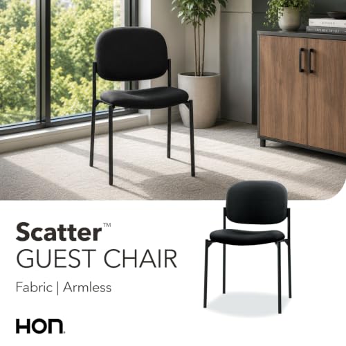 HON Scatter Guest Chair, Armless, Black Fabric – Black Back, 4-Stack, 250 lb
