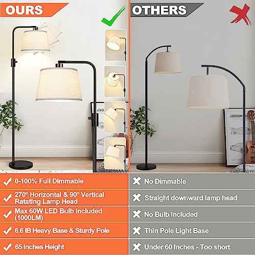 ¡¼Upgraded¡½ Dimmable Floor Lamp, 1000 Lumens LED Edison Bulb Included, Arc Floor Lamps for Living Room Modern Standing Lamp with Linen Shade, Tall Lamp for Bedroom Office Dining Room- Black