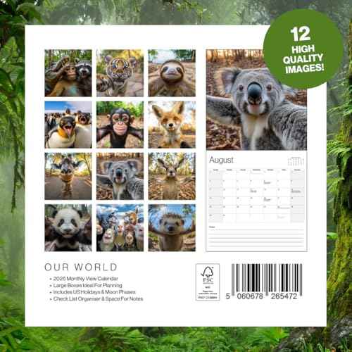 Animal Selfies 2026 Calendar - Large 12 Month 2026 Wall Calendar - Month to View Funny Wall Planner Made by Our World
