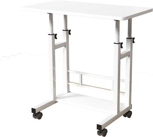 Skiennix Adjustable Height Mobile Computer Desk - Rolling Writing Desk with Wheels | 31.5" x 15.75" White
