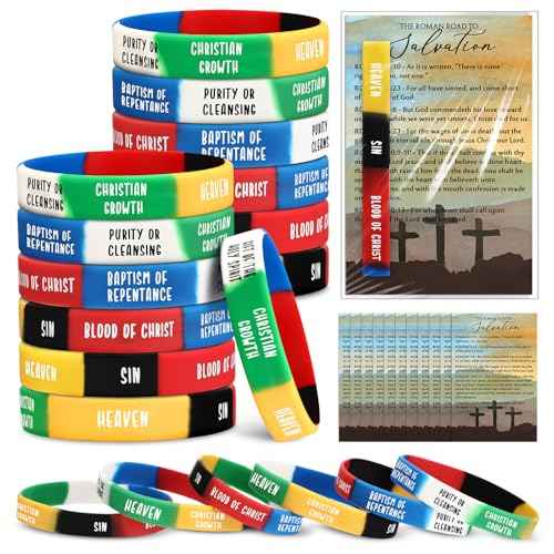 100 Sets Church Christian Gifts Bulk Salvation Bracelets with Plan of Salvation Cards Religious Silicone Bracelets Gospel Tracts Roman Road to Church Teaching Kit