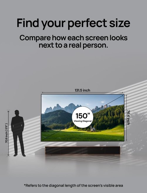 AWOL VISION 150-Inch Fixed Frame Projector Screen - 4K/8K Ultra HD, 1.3 dB Peak Gain, Active 3D