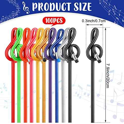 Lincia 100 Pack Treble Clef Pencils Bulk with Eraser Music Note Pencils Music Themed Party Favors Colorful G Clef Pen Choir Prizes Gifts for Piano Teachers Students Artists Home Office School Supply