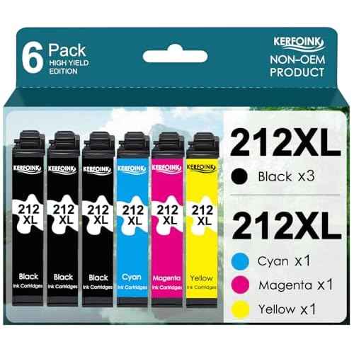 212XL Ink Cartridges Remanufactured for Epson 212 Ink Cartridge 212 XL T212 Works with Expression XP-4100, XP-4105, Workforce WF-2830, WF 2850 Printer (3 Black Cyan Magenta Yellow, 6 Pack)