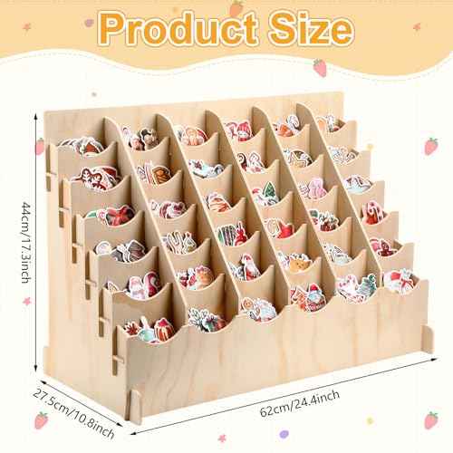 36 Pocket Sticker Display Stand for 4 Inch Stickers 6 x 6 Curved Pocket Brochure Holder for Vendor Booths Craft Fairs Wooden Bookmark Organizer Rack for Small Business & Tabletop Display
