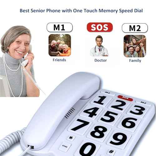 TelPal Corded Big Button Phone for Seniors Home, Wired Large Number Landline Telephone for Visually Impaired Old People with Extra Loud Ringer, Emergency House Phones