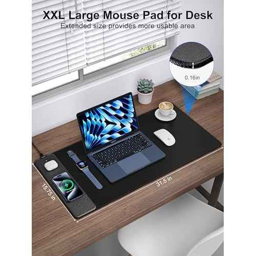 TopMade Wireless Charging Mouse Pad, Waterproof Gaming Mousepad with Ultra-Smooth Surface, Non-Slip Base, 31.5"x15.75" XXL Large Desk Pad, Classic Black Computer Desk Mat for MacBook, PC, Laptop