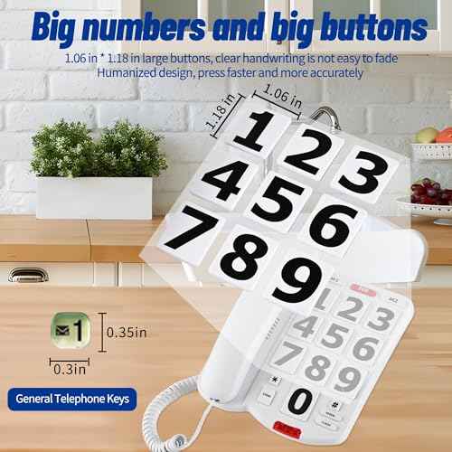 Large Button Phones for Seniors, Land Line Phones for Elderly - Big Button Home Telephone for the Visually Impaired, 110dB+ Amplified Ringer & 90dB+ Handset Volume for the Hearing Impaired House Phone