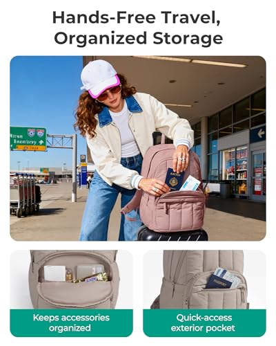 BAGSMART 15.6 Inch Quilted Laptop Backpack for Women, Travel & College Bag - Camel