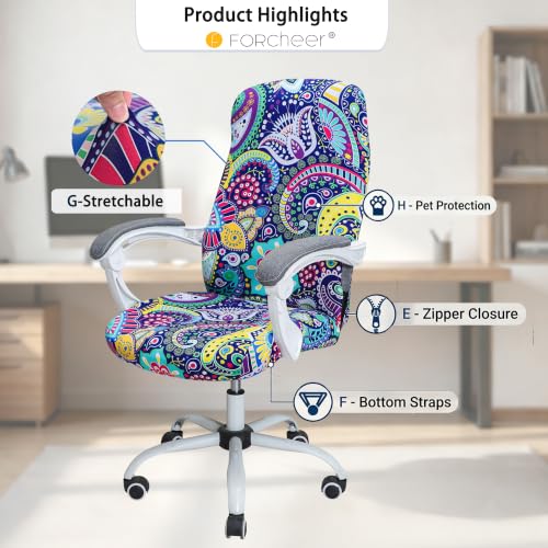 FORCHEER Large Boho Office Chair Cover with Armrests – Stretchable, Zippered Slipcover for Large Chairs