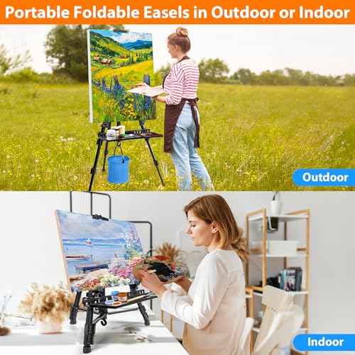 Easel Stand for Painting Artist Easel Stand Adjustable Height 20" to 61" Metal Tripod Art Easels Stand for Painting Canvases Tabletop Floor Art Easel Stand with Tray, Bag, Folding Keg, Black