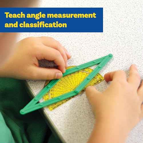 LEARNING ADVANTAGE GeoStix Basic Set - 80 Construction Sticks - 24 Activity Cards - 2 Protractors - Build 2D Shapes and Measure Angles - Teach Geometry with Construction