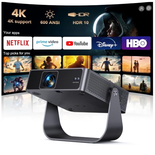 PUTRIMS Black Portable 4K WiFi Bluetooth Mini Projector with Auto Focus