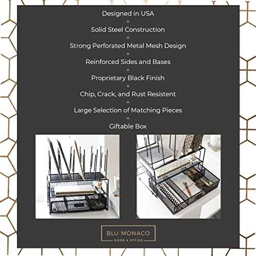 BLU MONACO Black Desk Organizer with File Sorters & Drawer ? Workspace Storage Rack for Office Supplies & Files