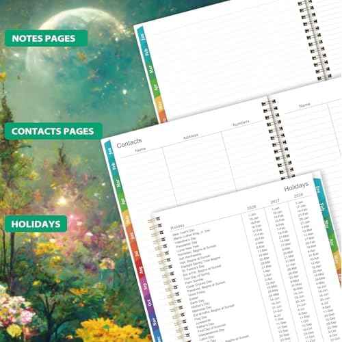 2026 Planner - 2026 Planner Weekly and Monthly, 9" x 11", Jan.2026 - Dec.2026, Planner 2026 Weekly and Monthly with Colorful Tabs, Strong Twin-wire, Back Pocket - Dreaming Moon