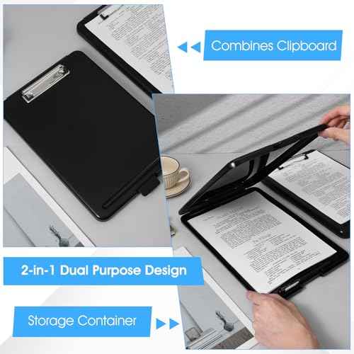 10 Pcs Storage Clipboard Nursing Clipboard with Storage and Low Profile Clip PP Plastic Foldable Clipboards Storages for Home Office School, (9.5 x 13.5 Inch, Black)