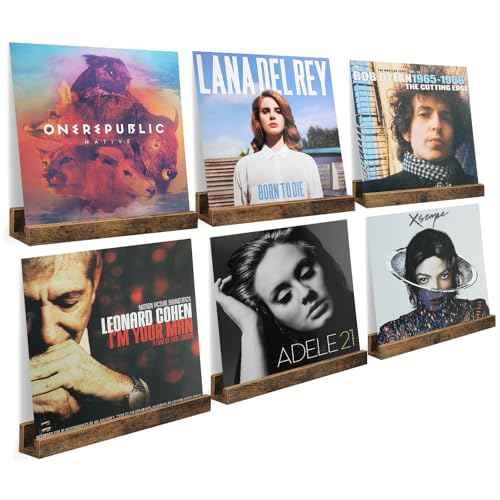 Vinyl Record Shelf Wall Mount, 6 Pack 12 inch Album Record Holder Display, Wood Floating Shelves for Wall Decor, Album Shelves, Kids Bookshelf, Magazine Rack, Walnut