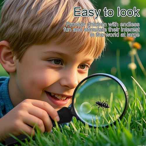 Lakei Magnifying Glass 10X 30X Handheld Reading Magnifying Glass, 75mm Shatter Resistant Lens, Non-Slip Rubber Handle, Suitable for Elderly Reading, Kids Natural Exploration and Science Hobby(Black)