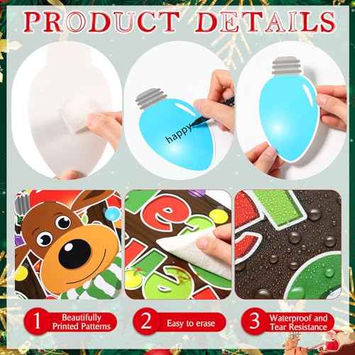 53 Pcs Christmas Bulletin Board Decorations Set Xmas Reindeer Stable Classroom Decor Xmas Bulb Elk Paper Cutouts with Borders for Door Wall School Classroom Winter Holiday Party Supplies