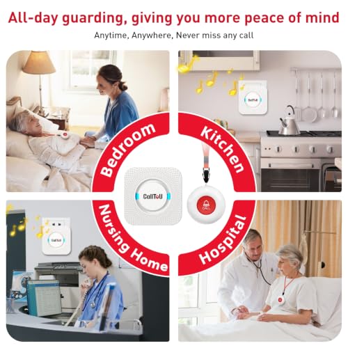 CallToU Caregiver Pager System with 2 Wireless Call Buttons - White, 2+2 Pack