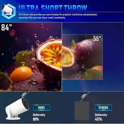 Mini Projector with WiFi and Bluetooth, 4K 1080P HD, 290 ANSI, Portable Movie Projector for Bedroom & Outdoor Auto Keystone, 180¡Æ Rotation, Compatible with iPhone, Android, PC, HDMI, USB, TV Stick