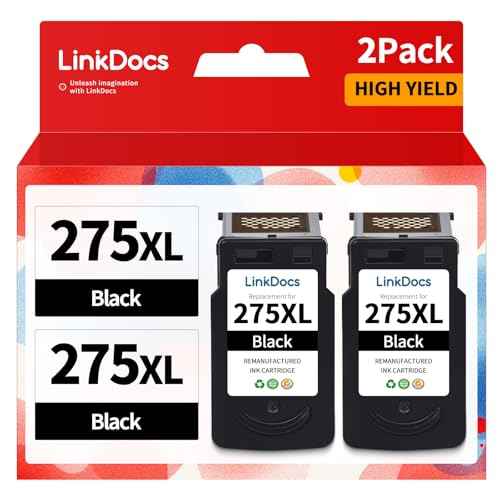 LinkDocs 275XL Remanufactured Ink Cartridge Replacement for Canon 275XL 275 PG-275XL Ink Cartridges Work for Canon PIXMA TS3522 TR4720 TS3520 TR3700 Printer (2 Black)