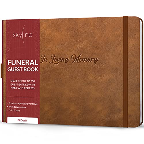 Skyline Funeral Guest Book, Sign In with Name & Address, Hardcover Brown, 10 x 7 in, 738 Entries