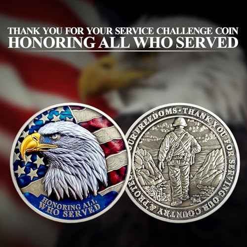 20 PCS Veteran Challenge Coins Bulk - Thank You for Your Service Coin, Military Appreciation Coin, Double-Sided Veterans Coin with Bald Eagle and Soldier Design for Veteran Thank You Gifts