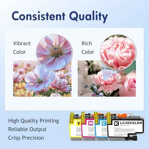 LC406XL LC406 Ink Cartridges for Brother Printer MFC-J4335DW MFC-J6555DW MFC-J5855DW MFC-J4535DW MFC-J6955DW MFC-J4345DW MFC-J5955DW HL-JF1 (4 Pack, Black Cyan Magenta Yellow)