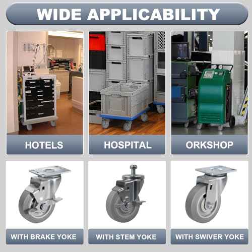 3.5 Inch Thermoplastic Rubber Caster Wheels (Set of 4) ? Heavy Duty, Precision Bearing, Non-Marking, 250 lbs Load Capacity Each, Floor Protective, Ideal for Industrial Carts and Equipment
