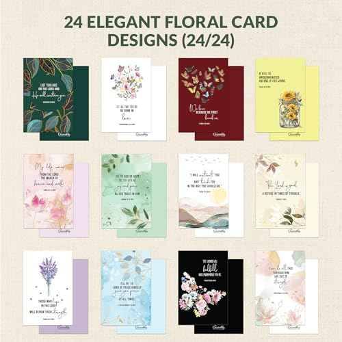 Decorably 24 Pack Gold Foil 4x6in Assorted Christian Thinking of You Cards Religious with Envelopes & Stickers, 24 Floral Designs Religious Thinking of You Cards with Envelopes, Printed Message Inside
