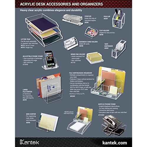 Kantek Clear Acrylic File Sorter/Desk Organizer, Multiple compartments, 2 Large File Sections, 10.5" x 7.5" x 6.7", Fits on 10.5" any Tray, Office Organizer, Desk Accessory