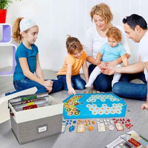 Board Game Storage, Board Game Organizer with 12pcs Zipper Bags and Writable Stickers, Board Game Organizers Storage with Lid for Office Supplies, Puzzles, Video Game, Craft Product,2-Pack