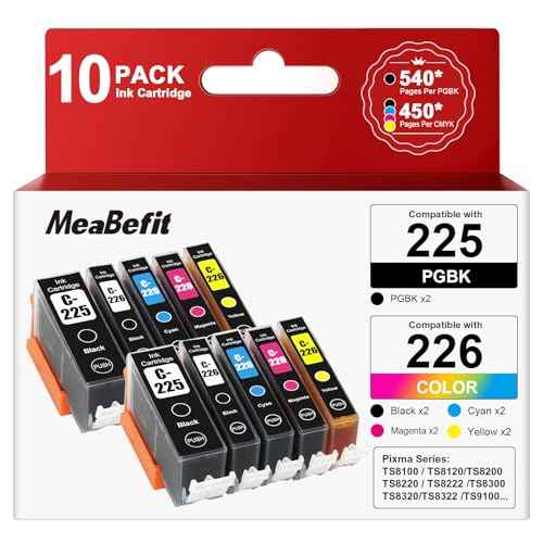 PGI-225 CLI-226 Ink Cartridges Replacement for Canon PGI-225 CLI-226 Compatible with Canon PIXMA MX882 MG5220 MG5320 MG6120 Printers (10-Pack PGBK Black Cyan Magenta Yellow)