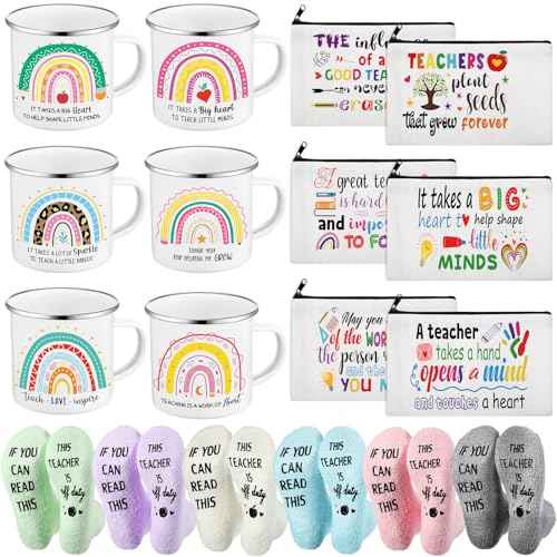 18 Pcs Teacher Appreciation Gifts Set for Women, Christmas Thank You Gifts Makeup Bags Enamel Mugs Socks Bulk 2025 Present for Teacher's Day Merry Xmas Thanksgiving