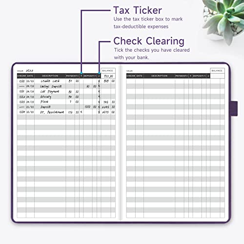 KUMEER Check Register – Elegant Personal Checkbook Ledger, Hardcover 5.2x7.6in, Purple