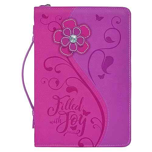 Filled with Joy Psalm Daisy Floral Hot Pink Medium Faux Leather Bible Cover