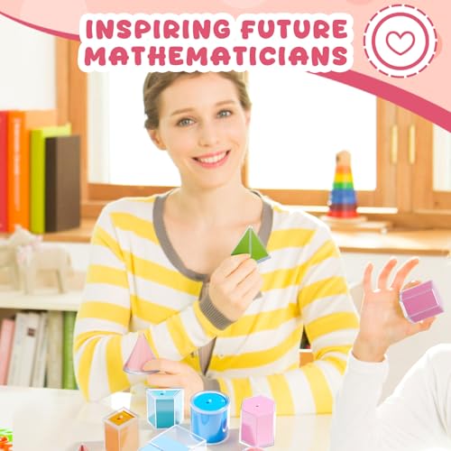 Faccito 12 Styles Geometric Solids Math Manipulatives Set for Learning - 12 Shapes & Folding Cards