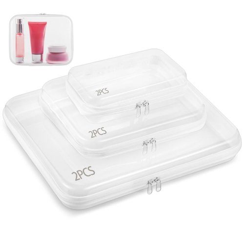 Homaisson 6PCS Clear Zippered Hard Pouches Cases, 3 Sizes Hard Shell Zipper Case, Clear PET Hard Plastic Cosmetic Travel Bag Organizer Box Toiletry Bag, Zippered Storage Bin