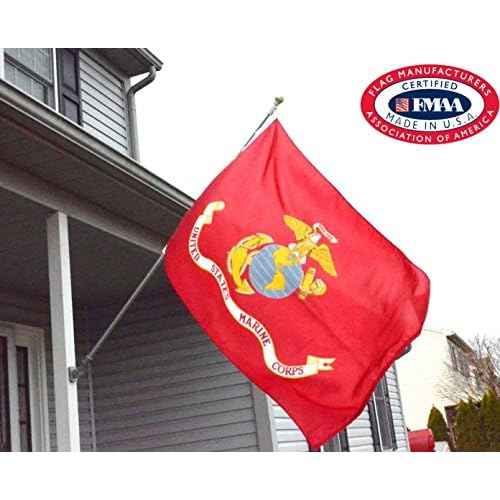 Valley Forge, US Marine Corps Flag, Nylon, 3'x5', 100% Made in USA, Canvas Header, Heavy-Duty Brass Grommets