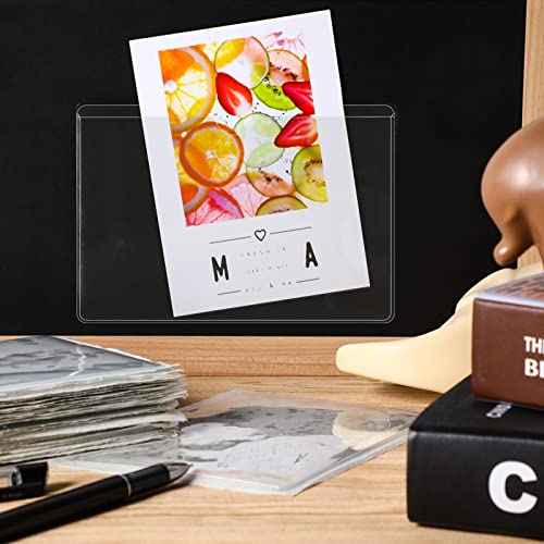 Outus 200 Pack Self Adhesive Label Pockets Bulk Plastic Labels Holders for Storage Bins Clear Classroom Nameplate Sleeves Index Card Tote Photos Waterproof Protect Office(5x7 Inch)