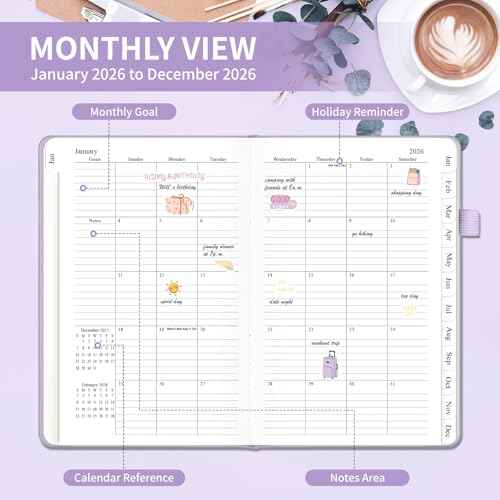 Planner 2026, Weekly and Monthly Planner with Tabs from Jan 2026 - Dec 2026, A5 Hardcover Academic Calendar with Date for School & Office Schedule, 5.8" x 8.3", Purple